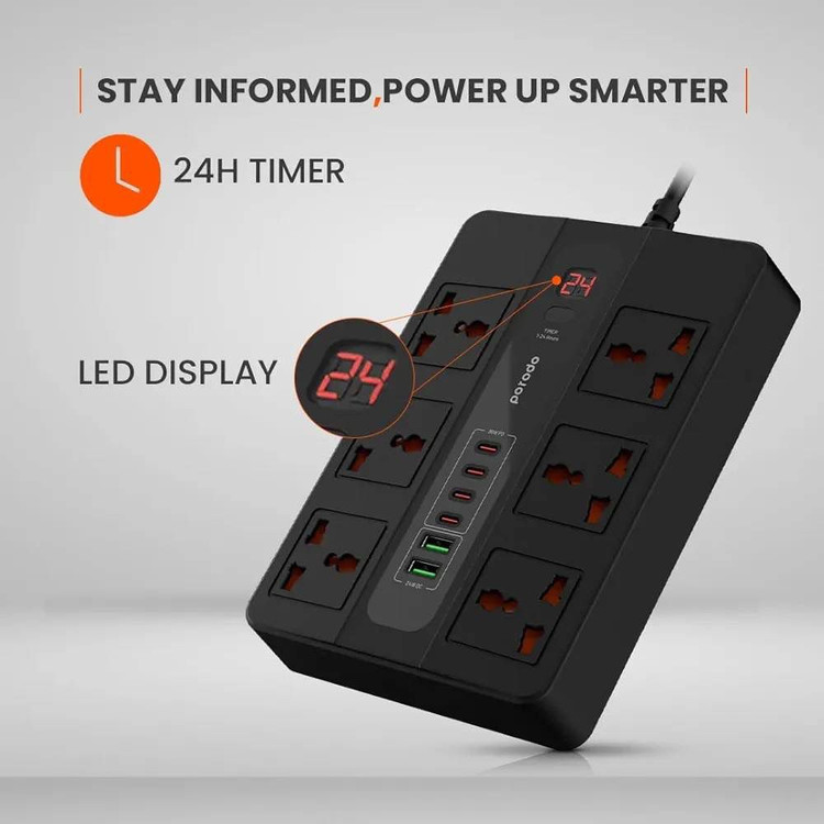 چندراهی برق و هاب شارژر هوشمند Porodo مدل Multi-Port Super Hub