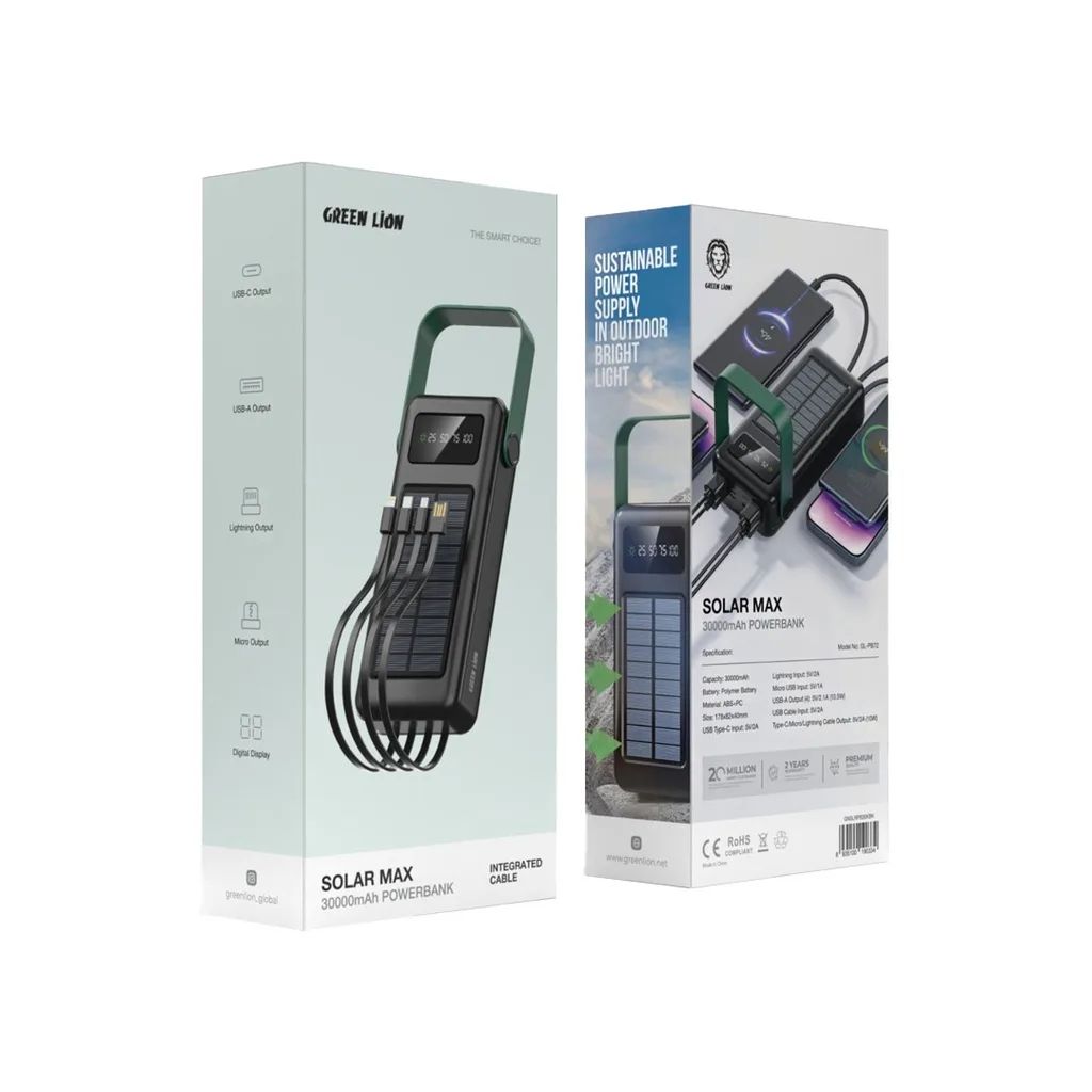 پاوربانک خورشیدی 30000 mah گرین لاین مدل GNSLRPB30KBK